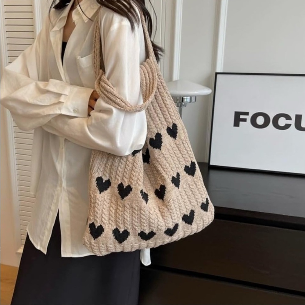 Neiman Marcus Knitted Heart Tote Bag